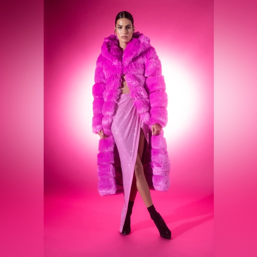 Worn Once- Azalea Wang Pink Faux Fur Coat
